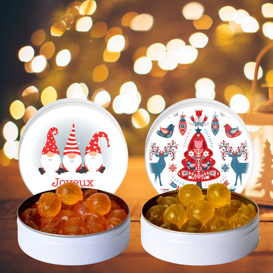 Lot de 2 Boîtes de Bonbons Artisanaux | Saveur Miel & Menthe | Boîte 45 g | Collection Noël | Modèle Duo 1
