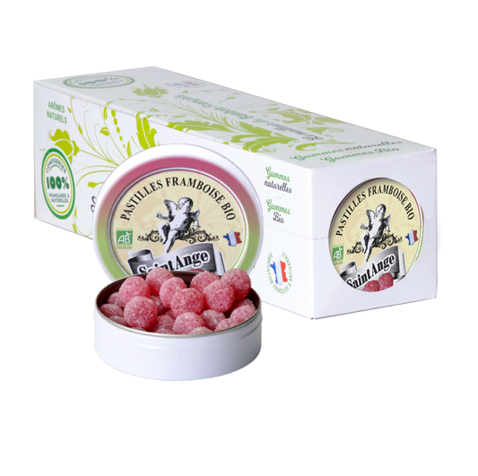 Pastilles Saint-Ange – Framboise certifiée BIO - Barquette de 10 boîtes