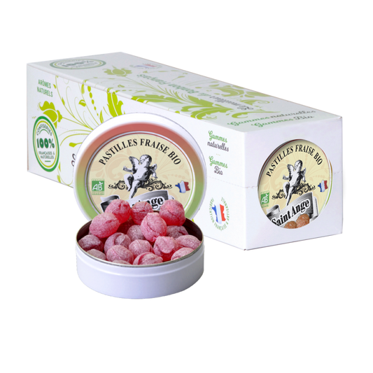 Pastilles Saint-Ange – Fraise certifiée BIO - Barquette de 10 boîtes