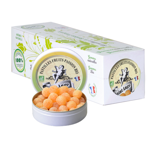 Pastilles Saint-Ange – Fruits de la Passion certifiée BIO - Barquette de 10 boîtes