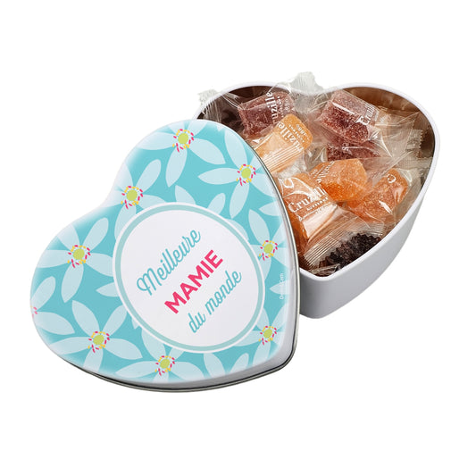 Coffret coeur avec pâtes de fruits | Meilleure Mamie | 120gr | HEART39_PDF_FDGM