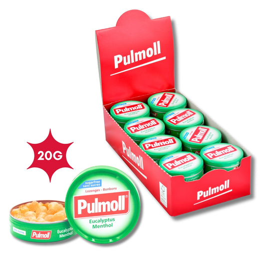 Pulmoll Eucalyptus | Format Mini 20g | Pastilles Pulmoll Depuis 1946 - Présentoir de 24 boîtes