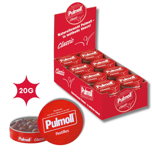 Pulmoll Classique | Format mini 20g | Pastilles Pulmoll Depuis 1946 - Présentoir de 24 boîtes