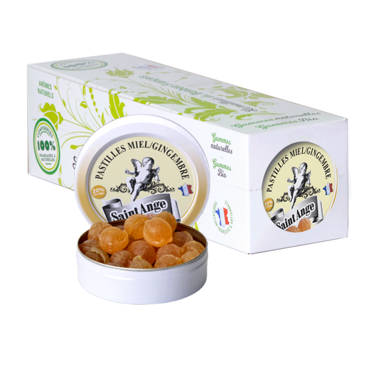 Pastilles Saint-Ange – Miel Gingembre - Barquette de 10 boîtes